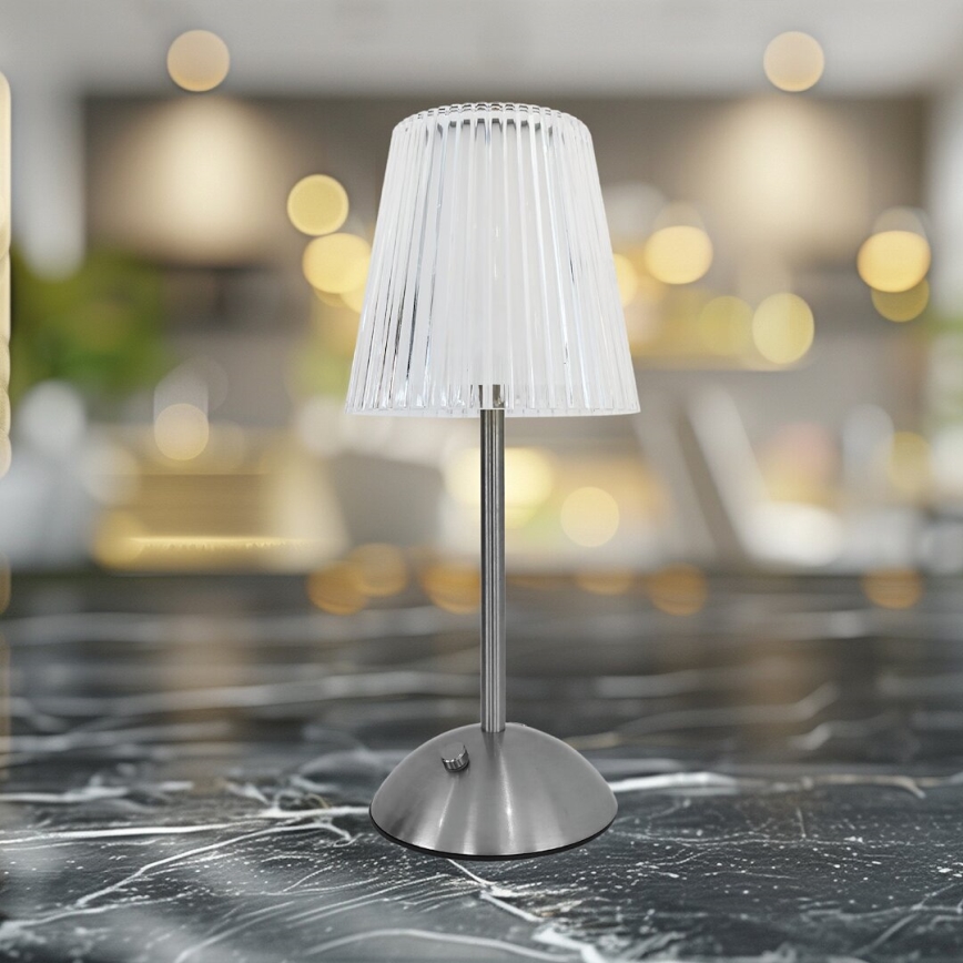 LED Aptumšojama skārienvadāma uzlādējama galda lampa ELBA LED/1,6W/800 mAh matēts hroms/caurspīdīga