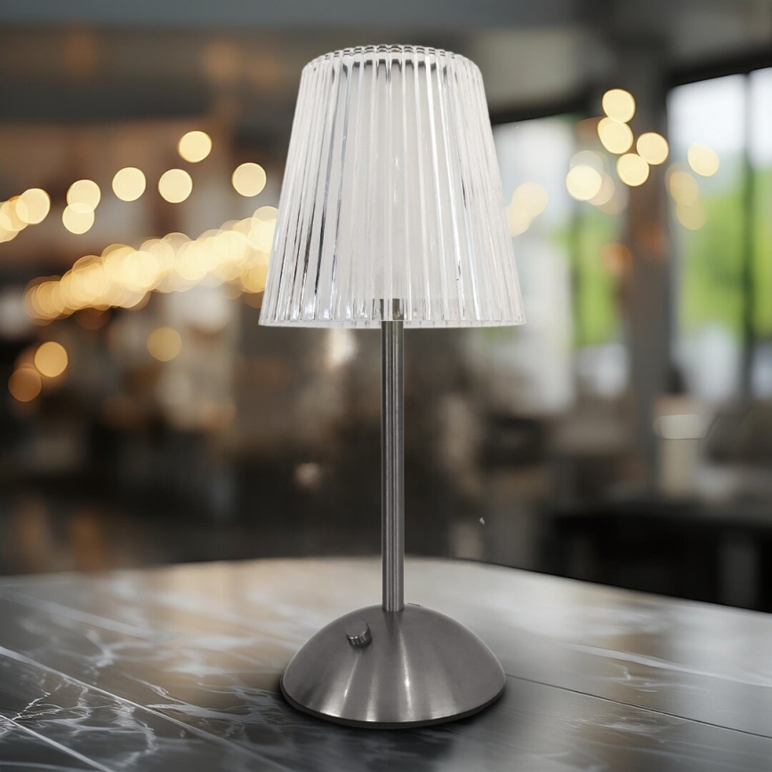 LED Aptumšojama skārienvadāma uzlādējama galda lampa ELBA LED/1,6W/800 mAh matēts hroms/caurspīdīga