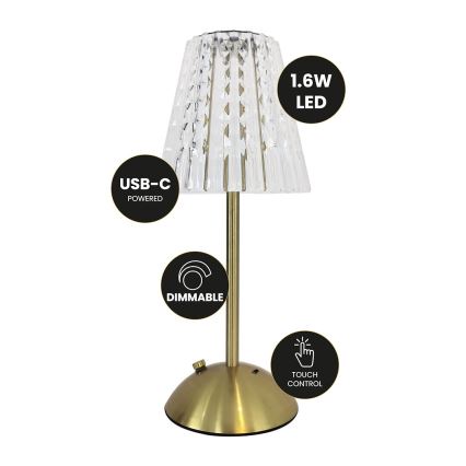 LED Aptumšojama skārienvadāma uzlādējama galda lampa ELBA LED/1,6W/800 mAh 3000/4000/6000K zelta/caurspīdīga