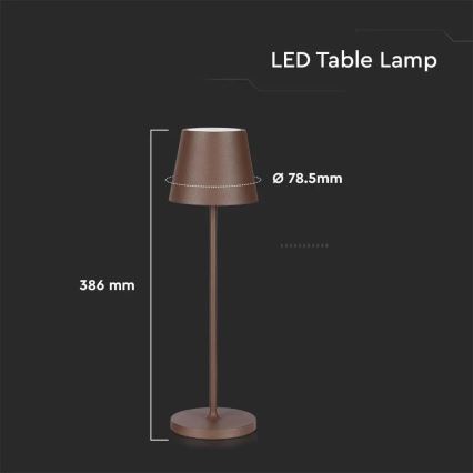 LED Aptumšojama skārienvadāma uzlādējama galda lampa LED/2W/5V 4400 mAh 3000K IP54 brūna