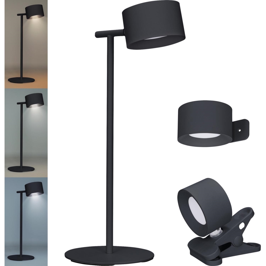 LED Aptumšojama skārienvadāma uzlādējams lampa 3in1 LED/4W/2000 mAh 3000/4000/6500K melna
