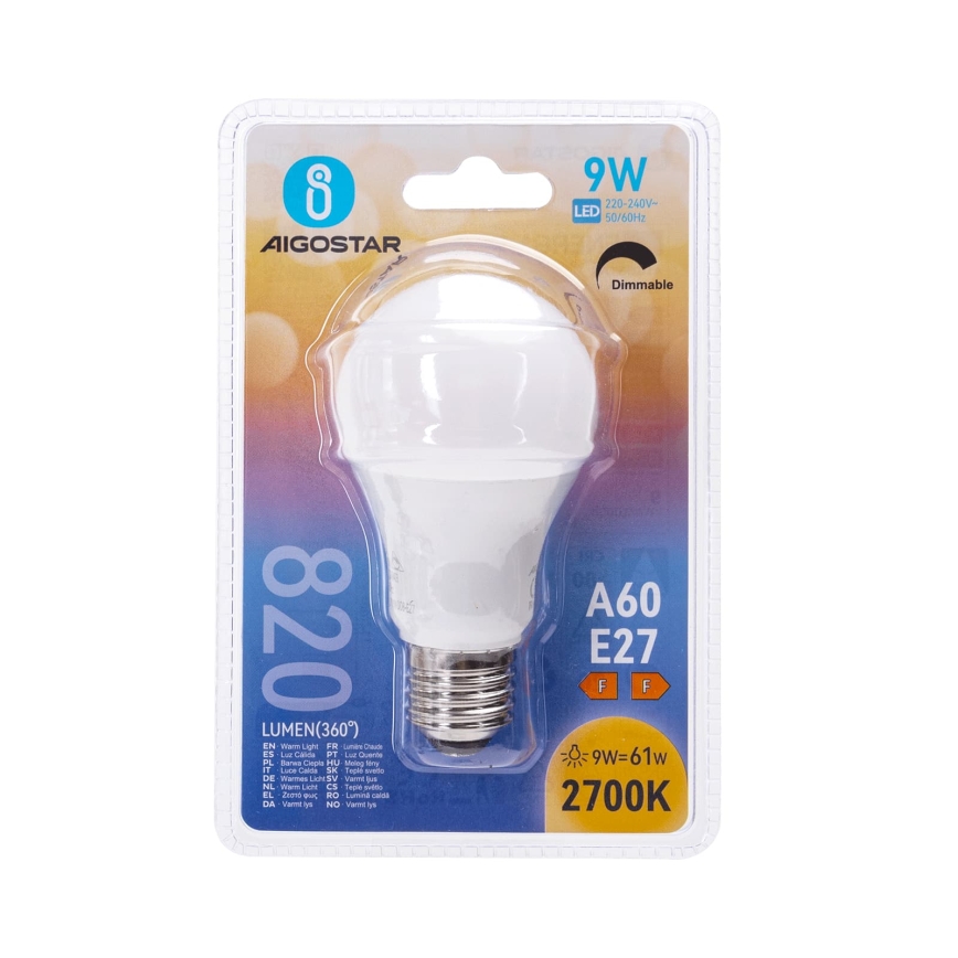 LED aptumšojama spuldze A60 E27/9W/230V 2700K - Aigostar