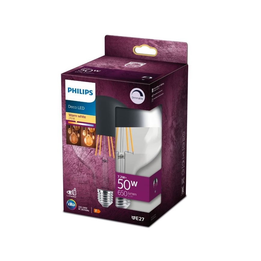 LED Aptumšojama spuldze ar spoguļveida sfērisku vāciņu DECO Philips G125 E27/7,2W/230V 2700K