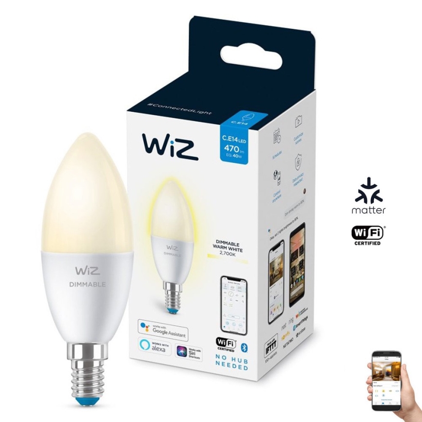 LED Aptumšojama spuldze C37 E14/4,9W/230V 2700K CRI 90 Wi-Fi - WiZ