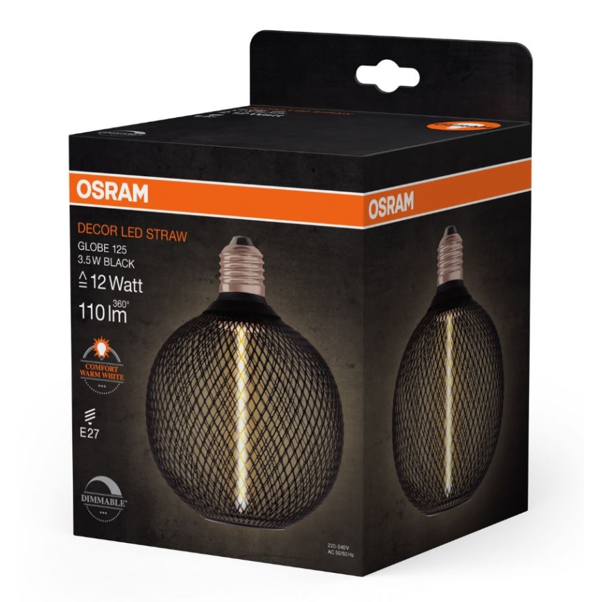 LED Aptumšojama spuldze DECOR  FILAMENT G125 E27/3,5W/230V 1800K melna - Osram