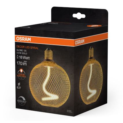 LED Aptumšojama spuldze DECOR FILAMENT G125 E27/3,5W/230V 1800K zelta - Osram