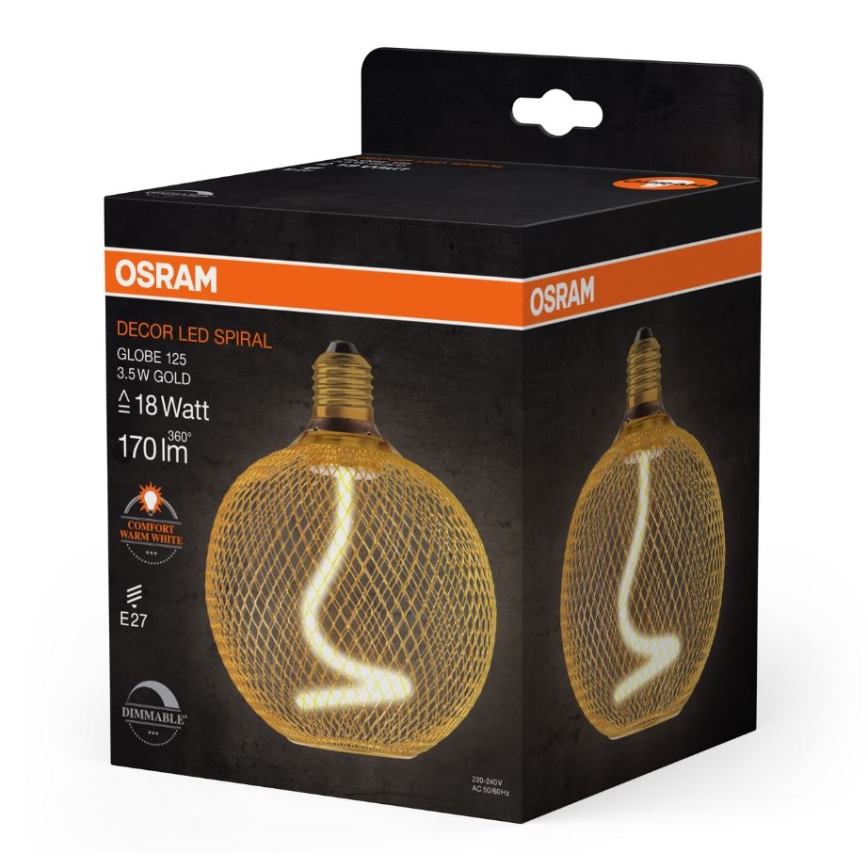 LED Aptumšojama spuldze DECOR FILAMENT G125 E27/3,5W/230V 1800K zelta - Osram