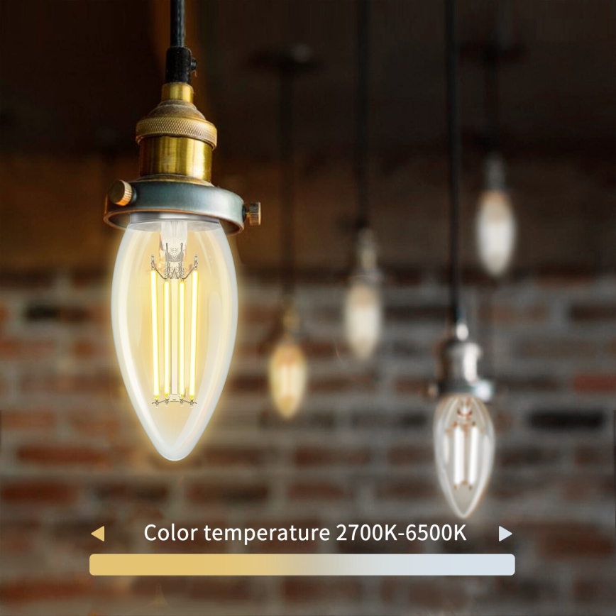 LED Aptumšojama spuldze FILAMENT C35 E14/4,5W/230V 2700-6500K Wi-Fi - Aigostar