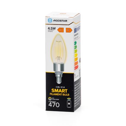 LED Aptumšojama spuldze FILAMENT C35 E14/4,5W/230V 2700-6500K Wi-Fi - Aigostar