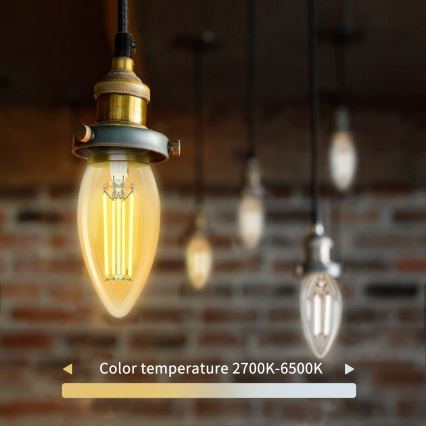 LED Aptumšojama spuldze FILAMENT C35 E14/4,5W/230V 2700-6500K Wi-Fi - Aigostar
