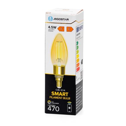 LED Aptumšojama spuldze FILAMENT C35 E14/4,5W/230V 2700-6500K Wi-Fi - Aigostar