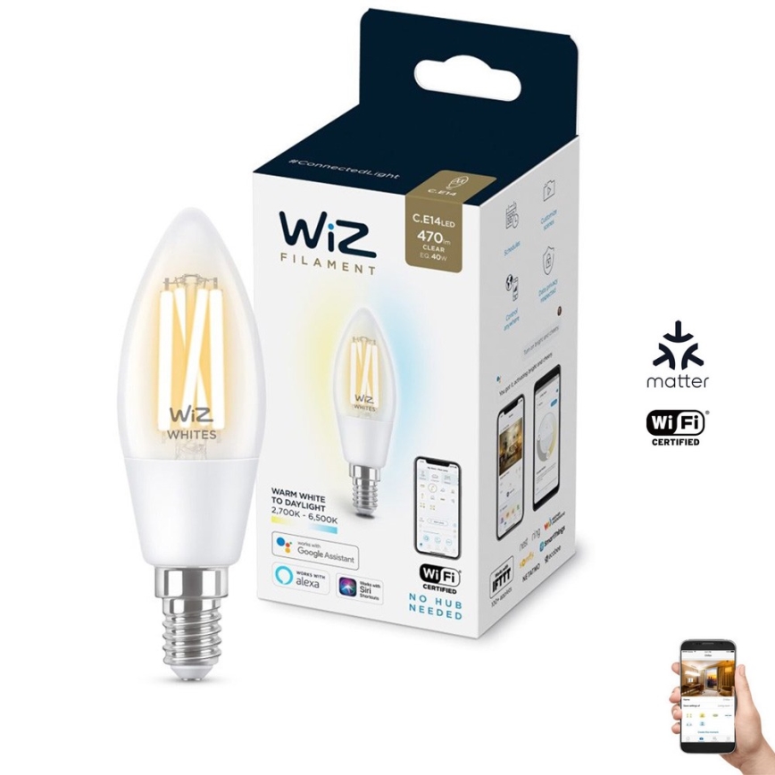 LED Aptumšojama spuldze FILAMENT C35 E14/4,9W/230V 2700-6500K CRI 90 Wi-Fi - WiZ