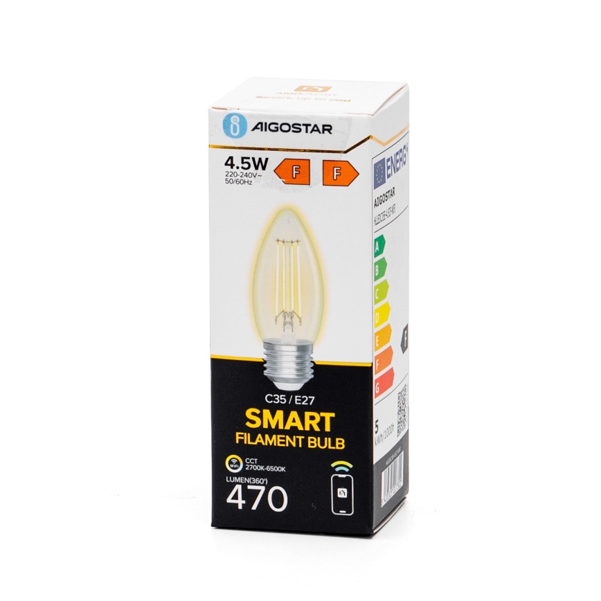 LED Aptumšojama spuldze FILAMENT C35 E27/4,5W/230V 2700-6500K Wi-Fi - Aigostar