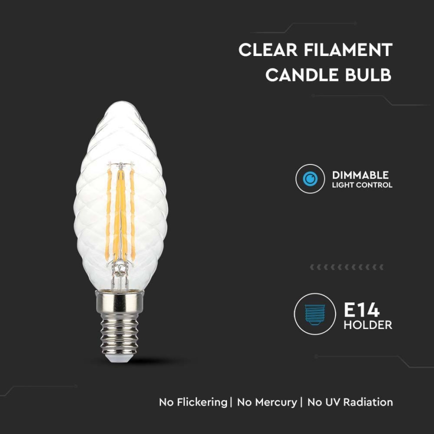 LED Aptumšojama spuldze FILAMENT E14/4W/230V 3000K