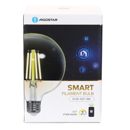 LED Aptumšojama spuldze FILAMENT G125 E27/6W/230V 2700-6500K Wi-Fi - Aigostar