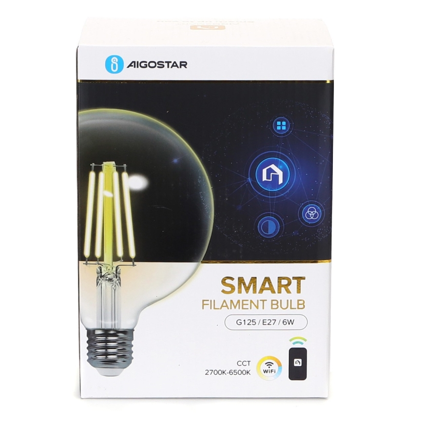 LED Aptumšojama spuldze FILAMENT G125 E27/6W/230V 2700-6500K Wi-Fi - Aigostar