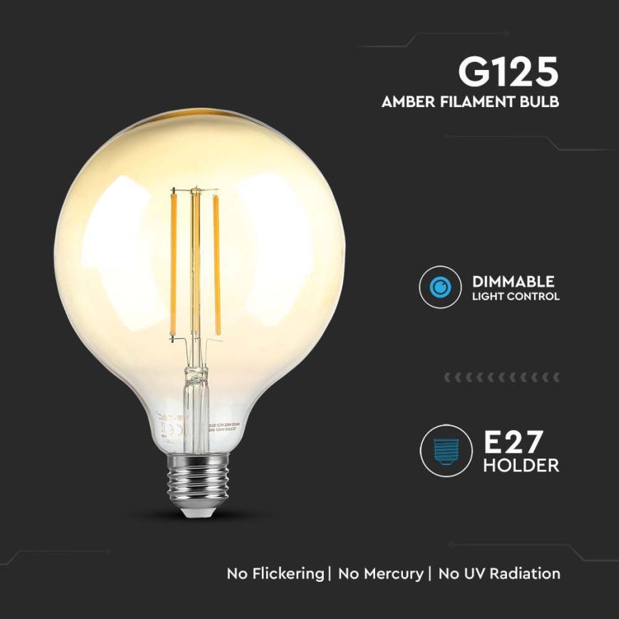 LED Aptumšojama spuldze FILAMENT G125 E27/8W/230V 2200K