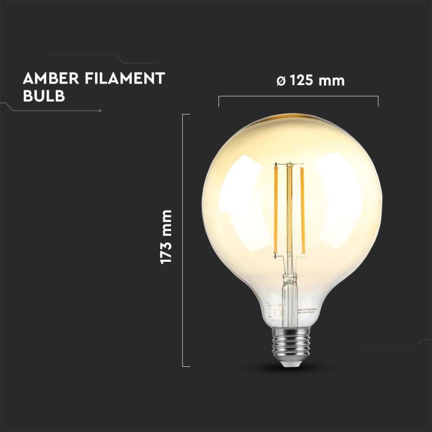 LED Aptumšojama spuldze FILAMENT G125 E27/8W/230V 2200K