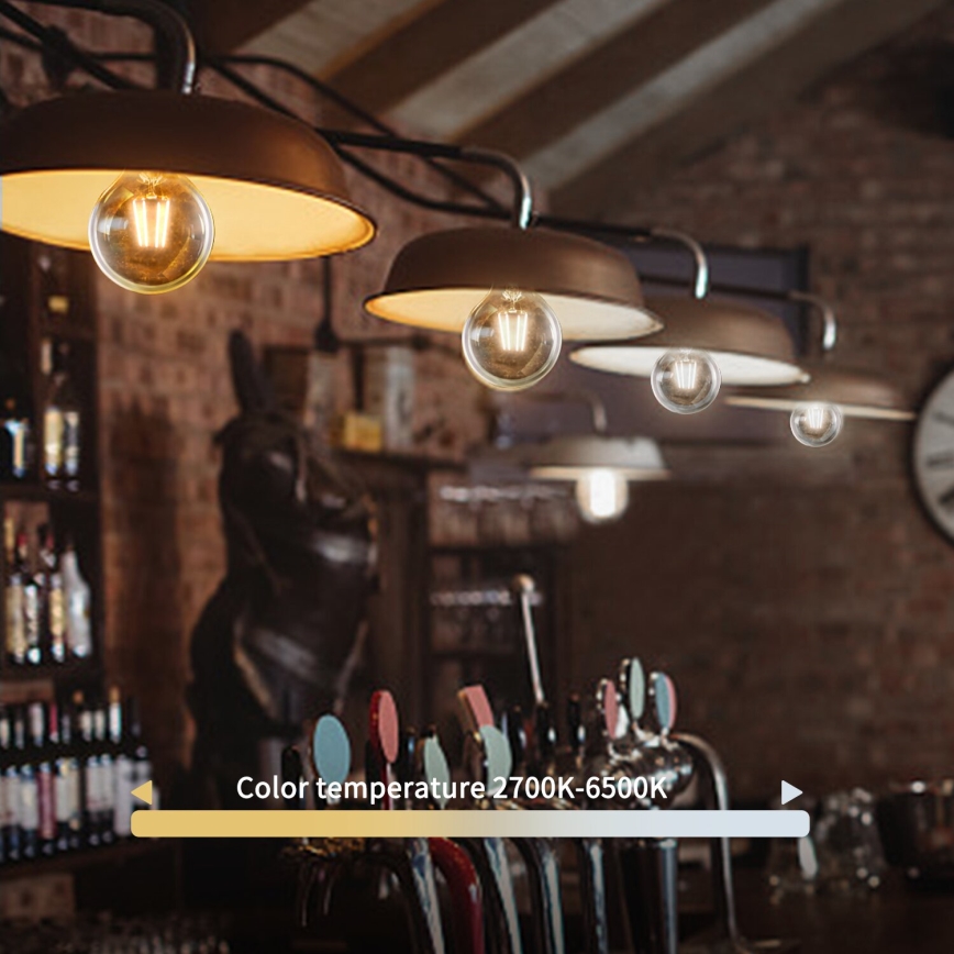 LED Aptumšojama spuldze FILAMENT G45 E14/4,5W/230V 2700-6500K Wi-Fi - Aigostar