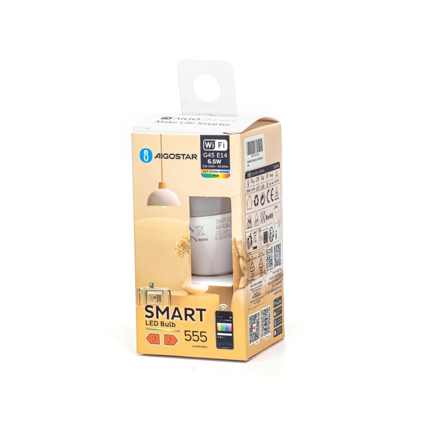 LED Aptumšojama spuldze FILAMENT G45 E14/6,5W/230V 2700-6500K Wi-Fi - Aigostar