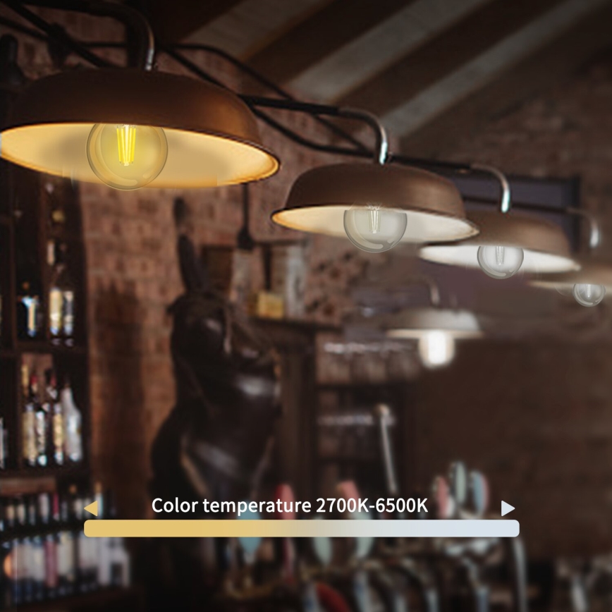 LED Aptumšojama spuldze FILAMENT G45 E27/4,5W/230V 2700-6500K Wi-Fi - Aigostar