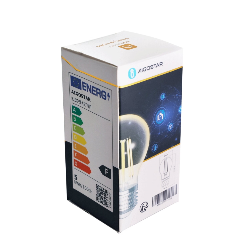 LED Aptumšojama spuldze FILAMENT G45 E27/4,5W/230V 2700-6500K Wi-Fi - Aigostar
