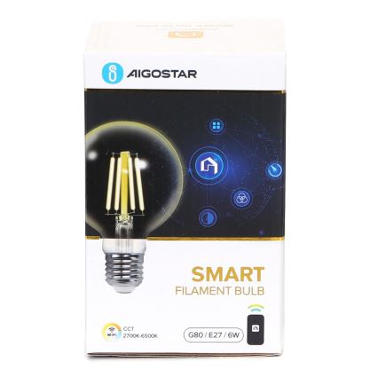 LED Aptumšojama spuldze FILAMENT G80 E27/6W/230V 2700-6500K Wi-Fi - Aigostar