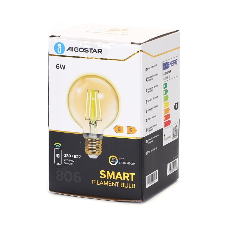 LED Aptumšojama spuldze FILAMENT G80 E27/6W/230V 2700-6500K Wi-Fi - Aigostar