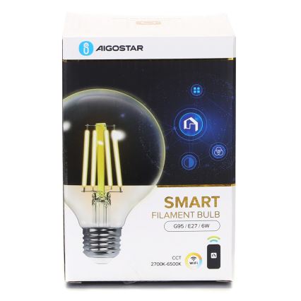 LED Aptumšojama spuldze FILAMENT G95 E27/6W/230V 2700-6500K Wi-Fi - Aigostar