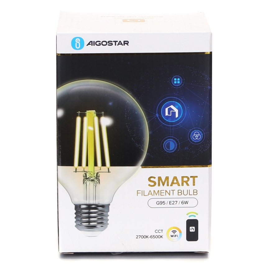 LED Aptumšojama spuldze FILAMENT G95 E27/6W/230V 2700-6500K Wi-Fi - Aigostar