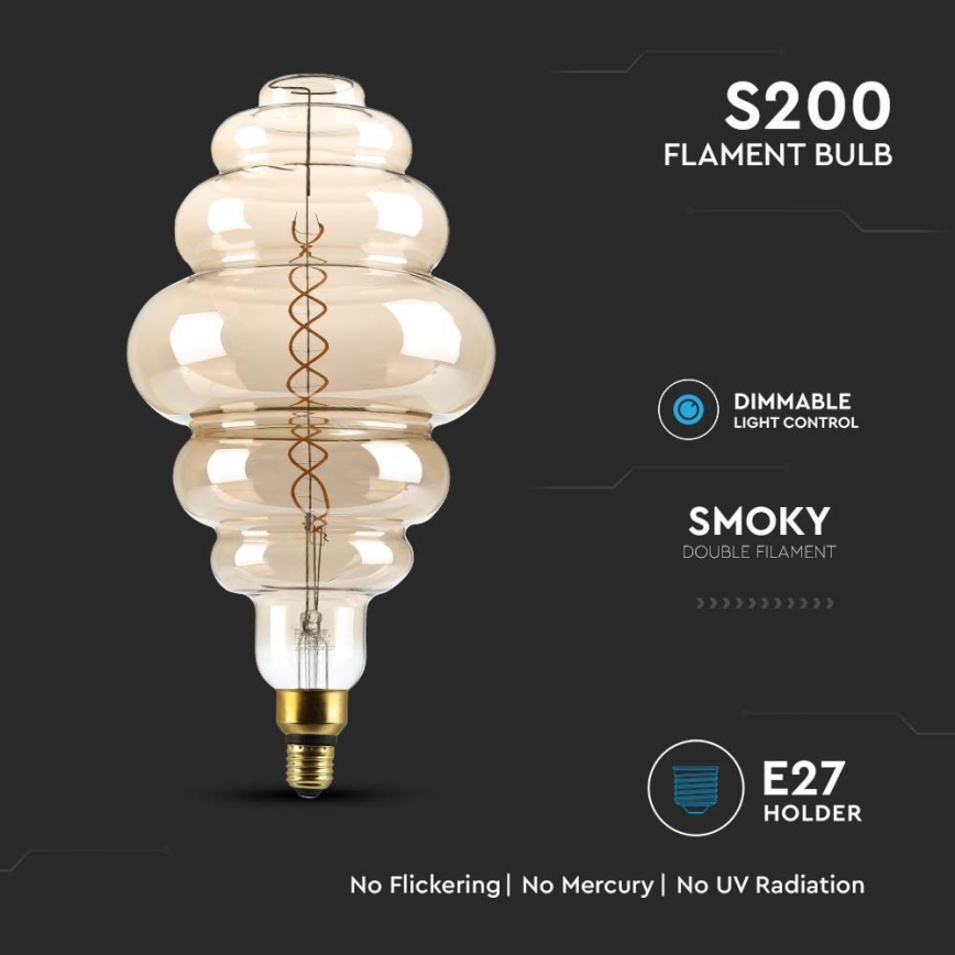 LED Aptumšojama spuldze FILAMENT S200 E27/8W/230V 1800K