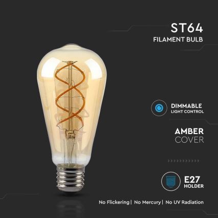 LED Aptumšojama spuldze FILAMENT ST64 E27/4,8W/230V 1800K