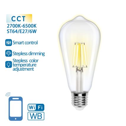 LED Aptumšojama spuldze FILAMENT ST64 E27/6W/230V 2700-6500K Wi-Fi - Aigostar