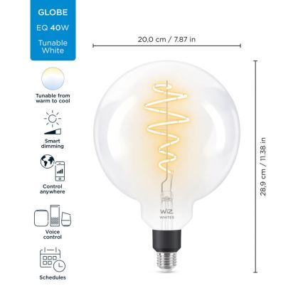 LED Aptumšojama spuldze FILAMENT G200 E27/6,5W/230V 2700-6500K CRI 90 Wi-Fi - WiZ