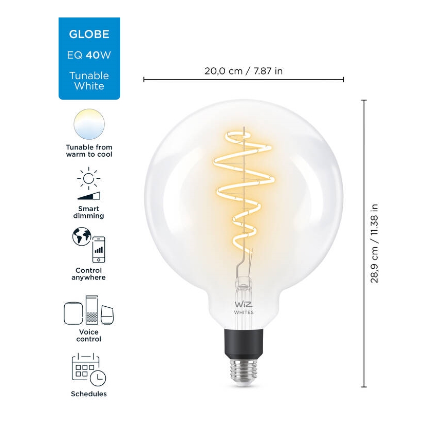 LED Aptumšojama spuldze FILAMENT G200 E27/6,5W/230V 2700-6500K CRI 90 Wi-Fi - WiZ
