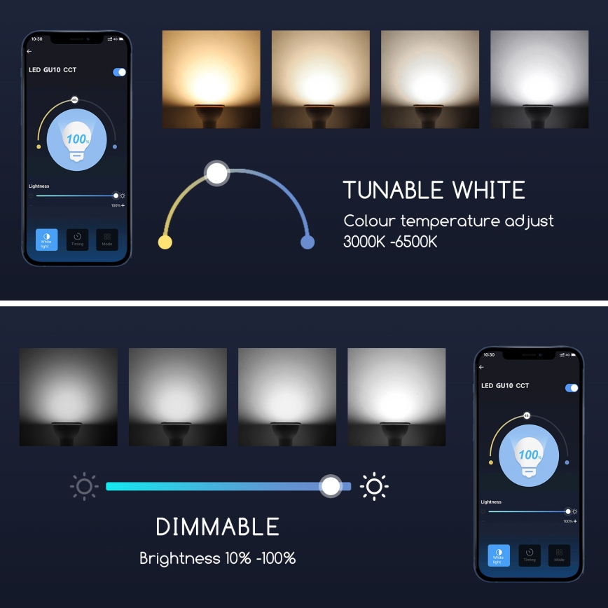 LED Aptumšojama spuldze GU10/5W/230V 3000-6500K Wi-Fi - Aigostar