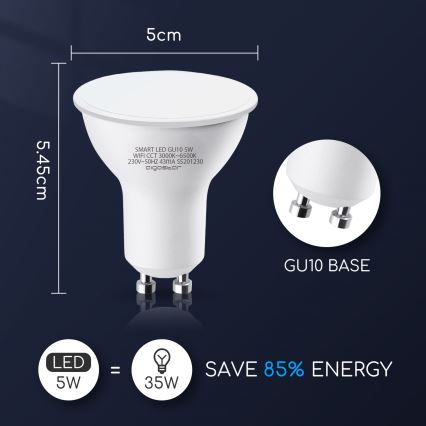 LED Aptumšojama spuldze GU10/5W/230V 3000-6500K Wi-Fi - Aigostar