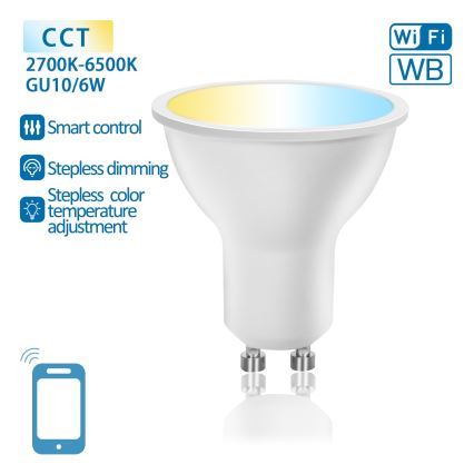 LED Aptumšojama spuldze GU10/6W/230V 2700-6500K Wi-Fi - Aigostar