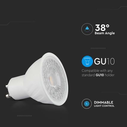 LED Aptumšojama spuldze GU10/6W/230V 6500K 38°