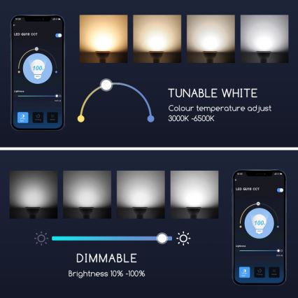 LED Aptumšojama spuldze GU10/7W/230V 3000-6500K Wi-Fi - Aigostar