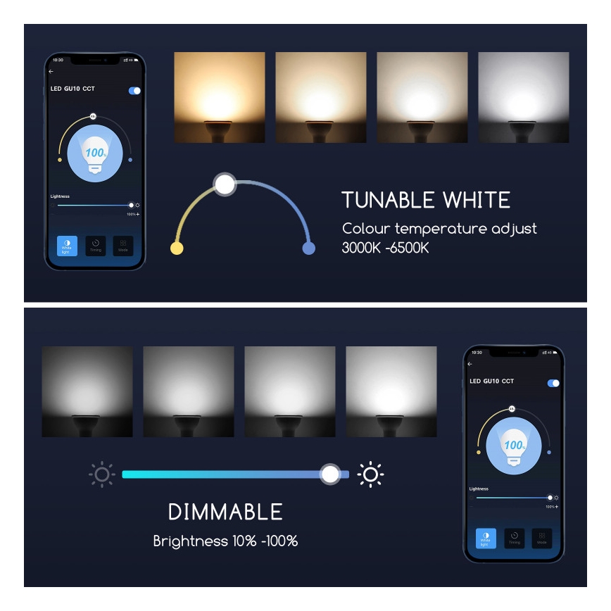 LED Aptumšojama spuldze GU10/7W/230V 3000-6500K Wi-Fi - Aigostar