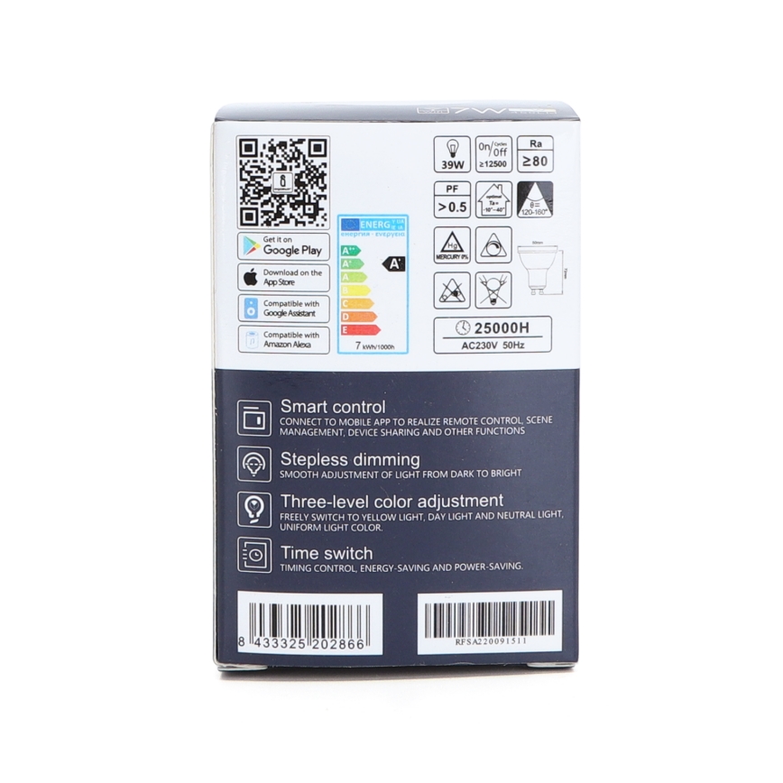 LED Aptumšojama spuldze GU10/7W/230V 3000-6500K Wi-Fi - Aigostar