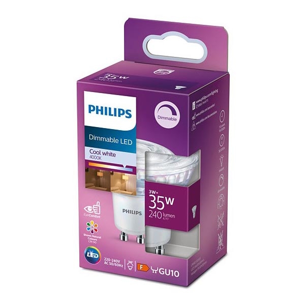 LED Aptumšojama spuldze Philips GU10/3W/230V 4000K CRI 90