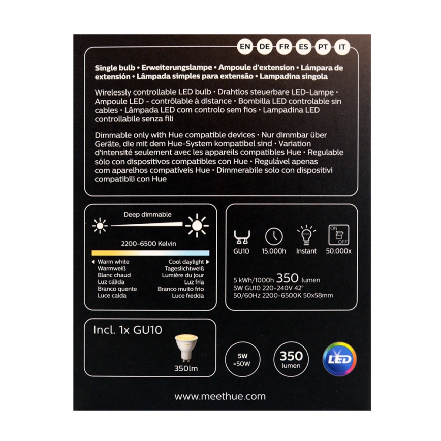 LED Aptumšojama spuldze Philips Hue WHITE AMBIANCE 1xGU10/4,3W/230V 2200-6500K