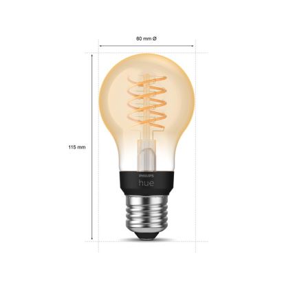 LED Aptumšojama spuldze Philips Hue WHITE FILAMENT A60 E27/7W/230V 2100K