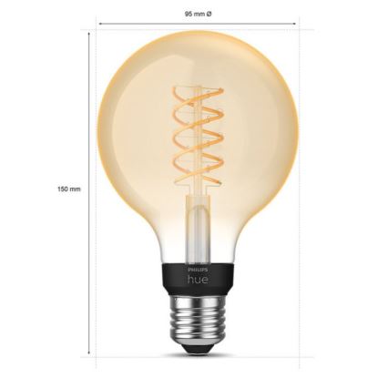 LED Aptumšojama spuldze Philips Hue WHITE FILAMENT G93 E27/7,2W/230V 2100K