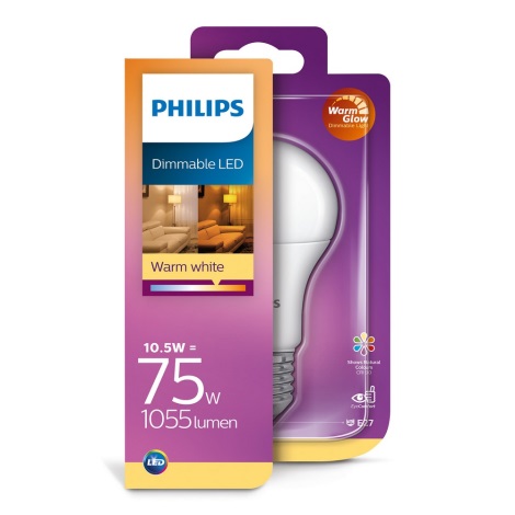 LED Aptumšojama spuldze Philips Warm Glow A60 E27/10.5/230V 2,200K-2,700K