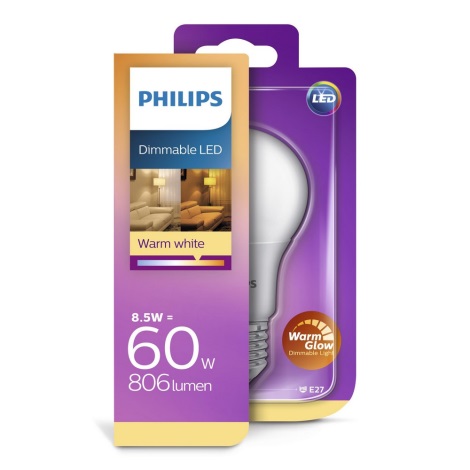 LED Aptumšojama Spuldze Philips Warm Glow E27/8.5W/230V 2200K–2700K 