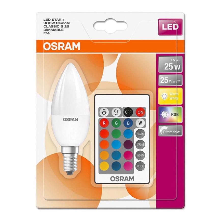 LED aptumšojama spuldze RGB STAR E14/4,5W/230V 2700K – Osram