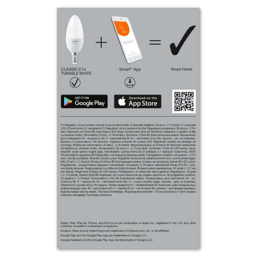 LED Aptumšojama spuldze SMART+ E14/5W/230V 2,700K-6,500K Wi-Fi - Ledvance